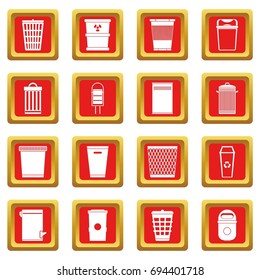 Trash can icons set in red color isolated vector illustration for web and any design