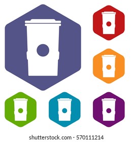 Trash can icons set rhombus in different colors isolated on white background