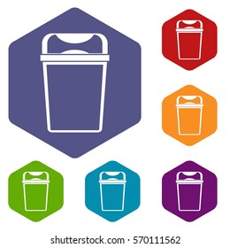 Trash can icons set rhombus in different colors isolated on white background