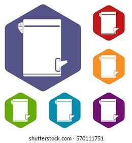 Trash can icons set rhombus in different colors isolated on white background