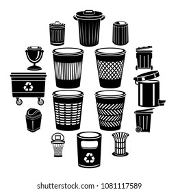 Trash can icons set. Simple illustration of 16 trash can vector icons for web