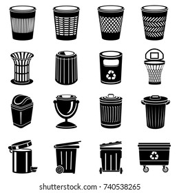 Trash can icons set. Simple illustration of 16 trash can vector icons for web