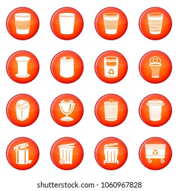 Trash can icons set vector red circle isolated on white background 