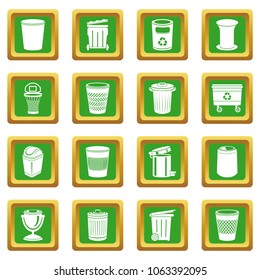 Trash can icons set vector green square isolated on white background 