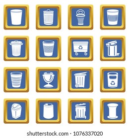 Trash can icons set vector blue square isolated on white background 