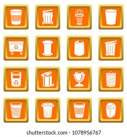 Trash can icons set vector orange square isolated on white background 