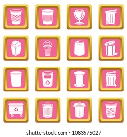 Trash can icons set vector pink square isolated on white background 
