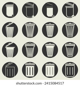 La papelera puede ajustar los iconos. Ilustración vectorial. Blanco y negro.