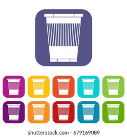 Trash can icons set vector illustration in flat style In colors red, blue, green and other