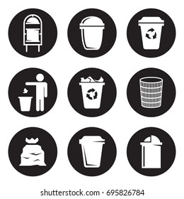 trash can icons set. White on a black background