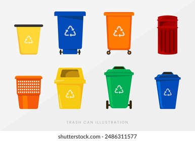 Trash Can Illustration, Flat Design Style.
