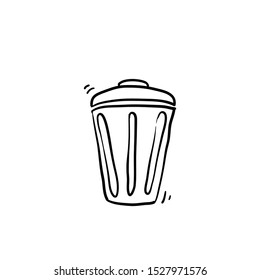 trash can illustration with handdrawn doodle style vector