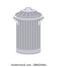 Trash can isolated. Wheelie bin on white background. Dumpster iron.  