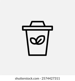 Trash can and leaf icon line, free energy, ecology, renewable and green energy concept. Linear and lineart icon.