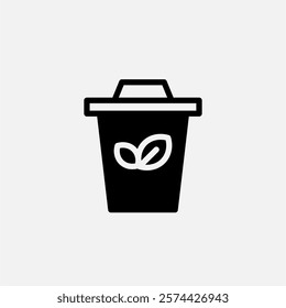 Trash can and leaf icon semi solid, free energy, ecology, renewable and green energy concept. Glyph icon.