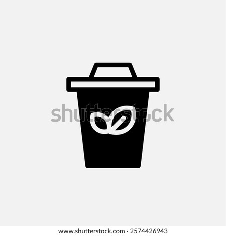 Trash can and leaf icon semi solid, free energy, ecology, renewable and green energy concept. Glyph icon.