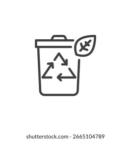 Papelera con icono de línea de hoja. Icono de Vector que combina el cubo de basura y el elemento ecológico. Representa la eliminación sostenible de residuos. Icono amigable con la Naturaleza.