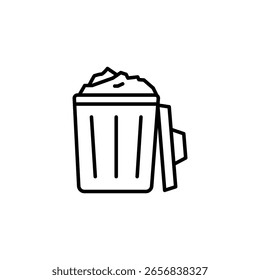 Trash Can With Lid Icon Depicting Filled With Waste Outline Style