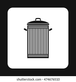 Trash can with lid icon in simple style isolated on white background. Sanitation symbol