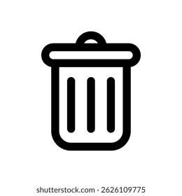A trash can with a lid on top. The trash can is black and white