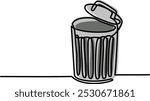 Trash can line art vector graphic illustration. Hand drawn of Rubbish bin or garbage container with Continuous single line drawing.