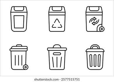 Trash can line icon set, vector illustration on a white background.