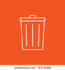Trash can line icon for web, mobile and infographics. Vector white icon isolated on red background.