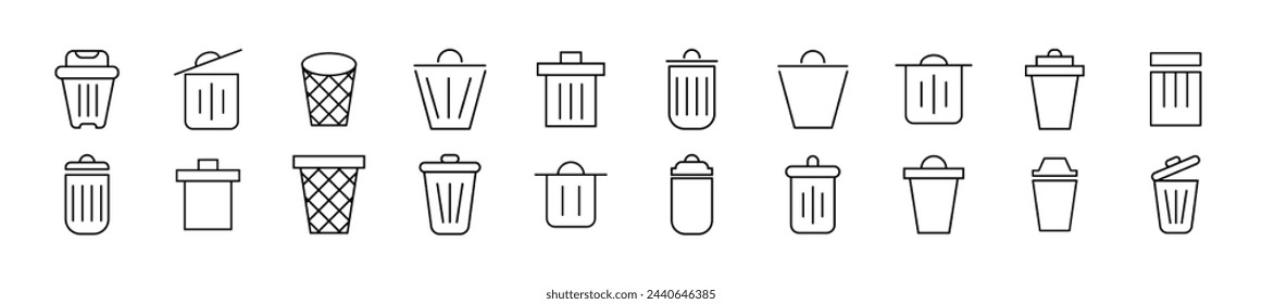Trash can line Icons collection. Editable stroke. Simple linear illustration for web sites, newspapers, articles book