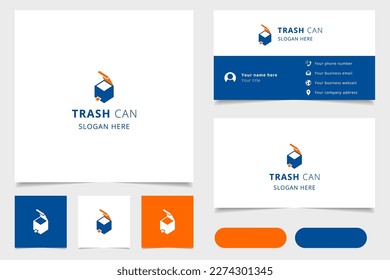 Trash can logo design with editable slogan. Branding book and business card template.