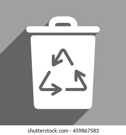 Trash Can long shadow vector icon. Style is a flat trash can white iconic symbol on a gray square background.