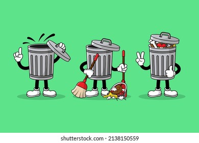 Trash can mascot cartoon character design collection