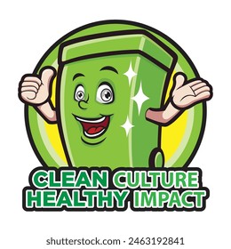 Trash Can Mascot Character with Happy Smile and Thumb Up Vector Design