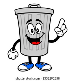 Trash Can Mascot Pointing - A vector cartoon illustration of a aluminum Trash Can mascot pointing.