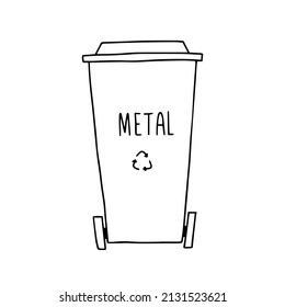 La basura puede ser un vector de doodle metálico. Ilustración de la papelera de trampa