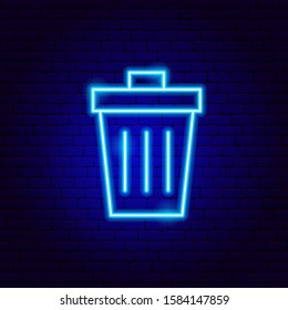 Trash Can Neon Sign. Vector Illustration of Ecology Promotion.