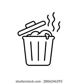 Trash can with odor waves, trash can outline icon showing garbage smell, waste bin, rotten odor, dirty air and bad smell