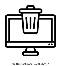 A trash can on a computer monitor. Suitable for environmental and technologyrelated design projects.