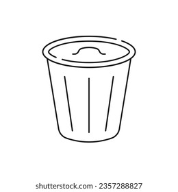 Trash can on hand icon line style isolated on white background. Vector illustration