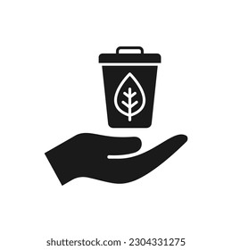 Trash can on hand. Recycled waste flat icon isolated on white background. Vector illustration