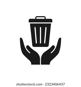 Trash can on hands. Keep clean icon flat style isolated on white background. Vector illustration