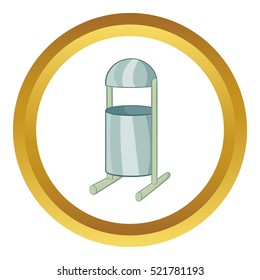 Trash can on legs vector icon in golden circle, cartoon style isolated on white background