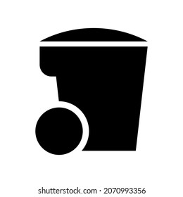 Basura en las ruedas icono plano blanco y negro. Símbolos vectoriales simples de la papelera de residuos al aire libre