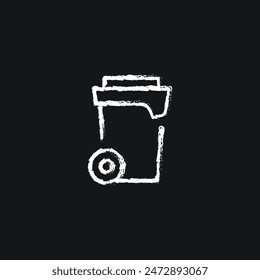 Mülleimer auf Rädern Kreide-Symbol. Anpassbare Liniendarstellung. Kontursymbol Vektorgrafik isolierte Gliederungszeichnung.