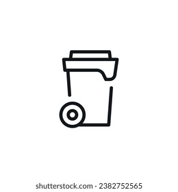 Trash can on wheels linear icon. Thin line customizable illustration. Contour symbol. Vector isolated outline drawing. Editable stroke