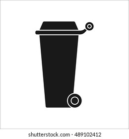 Trash can on wheels sign silhouette symbol icon on background