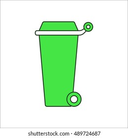 Trash can on wheels sign flat symbol icon on background