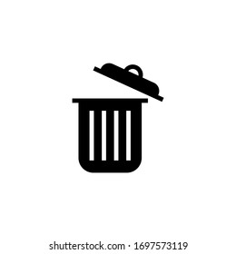 Trash can open vector icon in black solid flat design icon isolated on white background