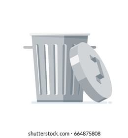 Trash can with opened lid. Isolated, on white background. Vector, illustration, flat