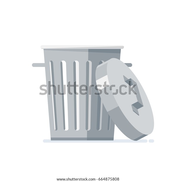 Trash can with opened lid. Isolated,\
on white background. Vector, illustration,\
flat