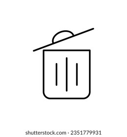 Trash Can with Opened Lid Simple Outline Sign. Perfect for web sites, books, stores, shops. Editable stroke in minimalistic outline style